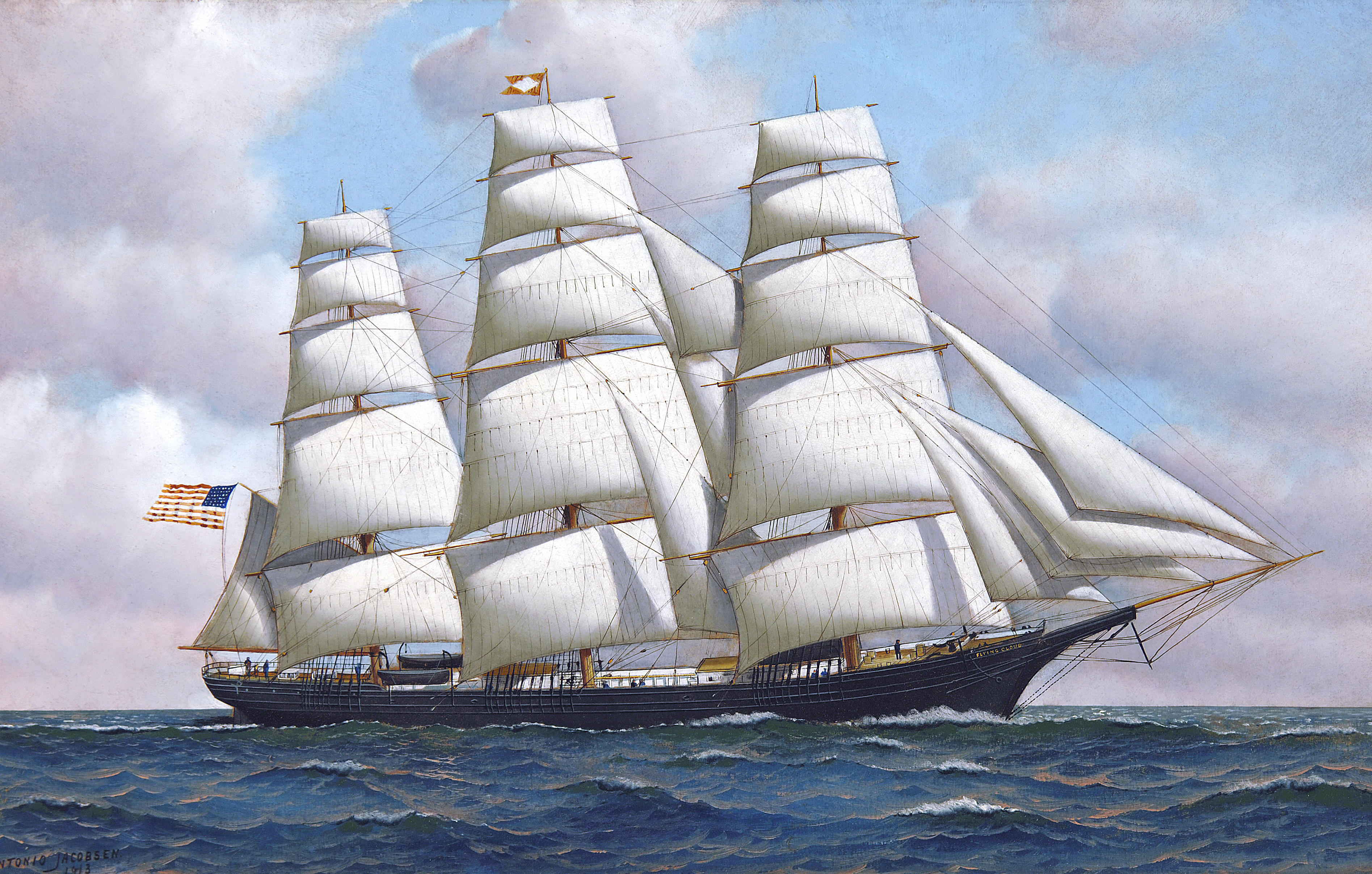 Antonio Jacobsen   The American Clipper Ship Flying Cloud At Sea Under Full Sail