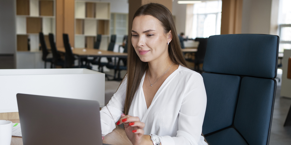 Side View Woman Working Laptop