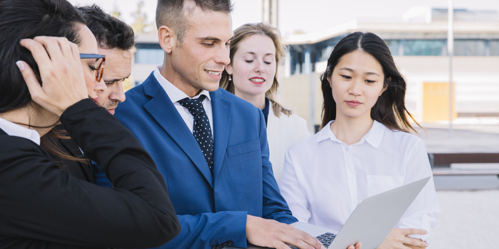 Business People With Laptop Street