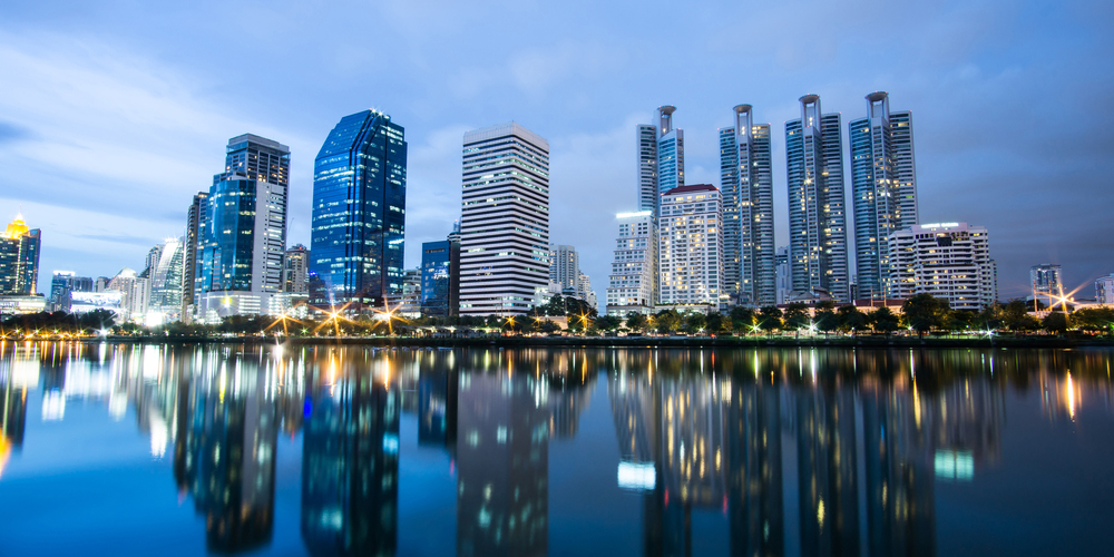 Skyline Night View Building Lake Downtown